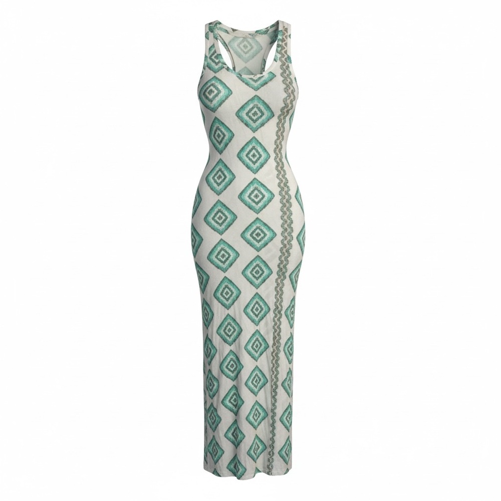 Billabong Patterned Green and White Maxi Dress Size Small New coastal chic